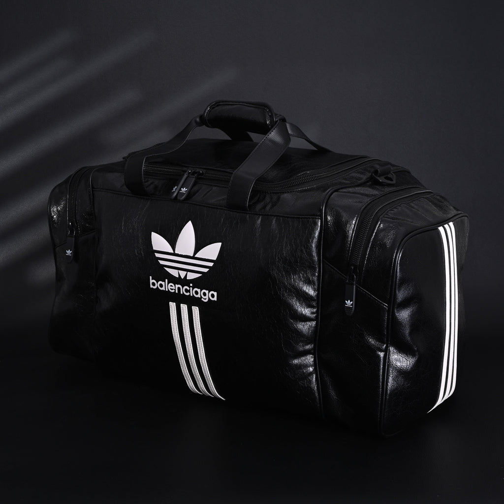 Balenciaga x adidas Large Duffel Travel Bag ¨C Black with Trefoil Logo and Triple Stripes
