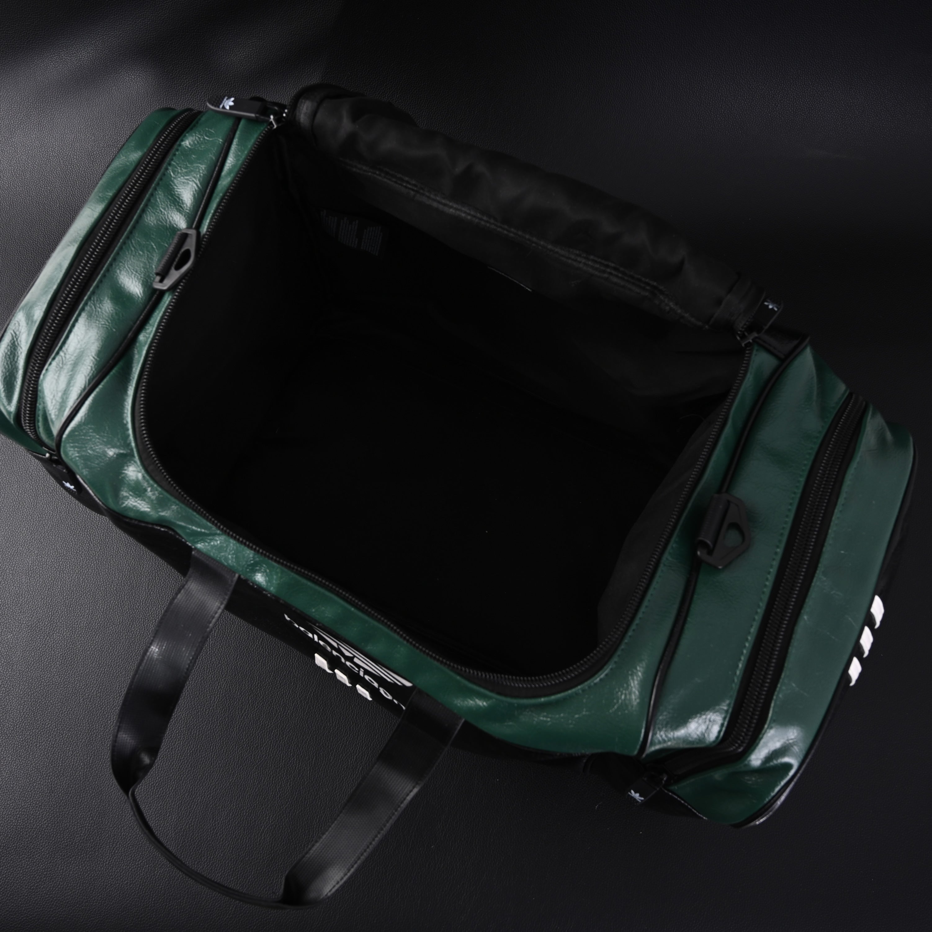 Balenciaga x adidas Large Duffel Travel Bag ¨C Black & Green with Trefoil Logo and Triple Stripes
